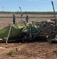 Avião de pequeno porte ficou destruído após queda  Foto: Divulgação/Defesa Civil