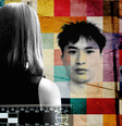 Uma colagem de imagens mostrando a cabeça e os ombros de uma mulher de costas para a câmera, e uma foto de Zhenhao Zou, ao fundo   Foto: BBC News Brasil