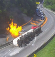SC: caminhão-tanque explode em acidente e incendeia 25 veículos na BR-101  Foto: Reprodução/Arteris Litoral Sul