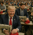 Imagem gerada por inteligência artificial mostra Trump e J.D. Vance trabalhando em uma fábrica  Foto: Reprodução/X