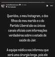 Ex-primeira-dama Michelle Bolsonaro se manifestou sobre a cirurgia de Jair em postagem nas redes sociais, na tarde de domingo  Foto: @michellebolsonaro via Instagram / Estadão