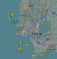 Imagem de radar mostra controle de tráfego aéreo próximo ao aeroporto de Lisboa  Foto: FlightRadar24 / Reprodução