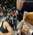 Pabllo Thomaz, de 26 anos, recebe pedaço de pizza distribuído por Lady Gaga na porta do Copacabana Palace, no Rio de Janeiro  Foto: Arquivo pessoal/Reprodução Instagram - 30.04.2025