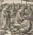 Ilustração presente na primeira página da biografia da papisa Joana mostra momento em que supostamente ela teria dado à luz, tal como aparece na obra de Boccaccio (De mulieribus claris, 1362).  Foto: © (GALLICA / BNF) / RFI