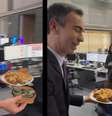 César Tralli serve coxinhas para a equipe do Jornal Hoje  Foto: Reprodução/Instagram