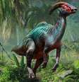 O Parasaurolophus tubicen e sua crista, em representação artística  Foto: Alamy / BBC News Brasil