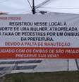 Faixa colocada pelo motoboy Junior Freitas na zona leste de São Paulo. Ele questiona fiscalização dos ônibus.  Foto: Reprodução