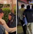 Pax, de blusa escura, sendo apoiado por amigo | Pax segurando em amigos para ficar de pé  Foto: Reprodução | Daily Mail