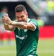 Paulinho, do Palmeiras, comemora gol  Foto: Cesar Greco/Palmeiras