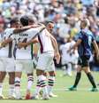 Jogadores do Fluminense comemoram gol contra a Inter de Milão  Foto: LUCAS MERÇON / FLUMINENSE F.C