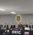 Delegados do Departamento Estadual de Investigações Criminais (Deic) da Polícia Civil de São Paulo concedem entrevista sobre o suspeito de participar de ataque hacker.  Foto: Lucas Agrela/Estadão / Estadão