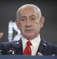 O primeiro-ministro israelense, Benjamin Netanyahu, durante uma coletiva de imprensa no gabinete do primeiro-ministro em Jerusalém.  Foto: AP - Abir Sultan / RFI