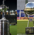 Troféus da Copa Libertadores e da Copa Sul-Americana; brasileiros entram em campo pelos torneios nesta terça-feira, 19  Foto: Divulgação/Conmebol