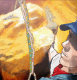 Ilustração mostrando Aron Ralston com mão presa na rocha  Foto: Daniel Arce Lopez/ BBC / BBC News Brasil