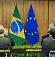 O presidente Lula (PT) recebeu a presidente da União Europeia, Ursula Von Der Leyen, no Brasil em 2023 para negociar a parceria com o Mercosul  Foto: NurPhoto / GettyImages