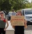 Protesto pró-Palestina antes de partida de vôlei entre Portugal e Israel  Foto: ANSA / Ansa - Brasil