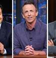 Jimmy Fallon, Seth Meyers e Stephen Colbert apoiaram Jimmy Kimmel nos seus programas noturnos de TV, na quinta-feira (18/9)  Foto: CBS/NBC via Getty Images / BBC News Brasil