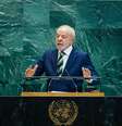Lula durante o discurso na Assembleia Geral da ONU em Nova York, nesta terça-feira, 23  Foto: Ricardo Stuckert / PR