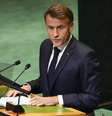 O presidente francês, Emmanuel Macron, durante discurso na Conferência de Alto Nível sobre a Palestina na ONU, na segunda-feira (23).  Foto: © Yuki Iwamura / AP / RFI