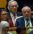 Janja e Lula durante discurso de Trump  Foto: Reprodução/GloboNews