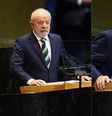 Os presidentes Lula e Donald Trump durante seus discursos no Debate Geral da Assembleia Geral das Nações Unidas na sede da ONU em Nova York, nesta terça-feira, 23  Foto: ANGELA WEISS/Getty Images