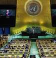 Com plenário esvaziado, o premiê israelense, Benjamin Netanyahu, faz discurso na Assembleia Geral da ONU, em Nova York, em 26 de setembro de 2025.  Foto: REUTERS - Jeenah Moon / RFI