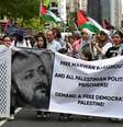 Manifestantes em marcha pró-Palestina exige a libertação de Marwan Barghouti em 23 de agosto de 2025 em Chicago, Illinois, Estados Unidos.   Foto: Getty Images