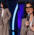 O Segredo da Elegância! Sabíamos que alfaiataria é elegante, mas Renata Vasconcellos redefiniu sofisticação com este look marrom acinzentado.  Foto: Brazilnews / Purepeople