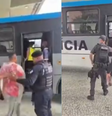 A PM usou um micro-ônibus para levar os guardadores irregulares de veículos para delegacias  Foto: Reprodução/TV Globo