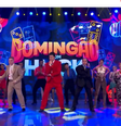 Luciano Huck, Rodrigo Faro, Sabrina Sato e Ed Gama se apresentaram juntos ao som do grupo Dominó  Foto: Reprodução/Rede Globo