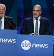 O presidente Lula, o ministro do STF Alexandre de Moraes e a presidente do SBT, Daniela Beyruti, discursaram no evento de lançamento do SBT News na sexta-feira, 12  Foto: Lourival Ribeiro/SBT e Rogerio Pallatta/SBT)