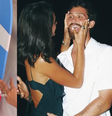 Na foto à esquerda, totem de Neymar; à direita, Bruna Marquezine e João Guilherme na Fazenda Talismã, em fevereiro de 2025  Foto: Reprodução/Instagram