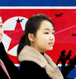 Ilustração de Kim Jong-un Un e sua filha Ju-ae. Ambos estão de perfil e, ao fundo, vê-se a bandeira do país com vários aviões de guerra, armamentos e um soldado prestando continência.  Foto: BBC News Brasil
