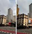 Projeção compara como ficará a esquina das avenidas Ipiranga e São João com instalação de painel de 400 m² no local.  Foto: Reprodução / Estadão