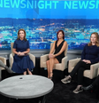 Cinco sobreviventes de Epstein sentadas com Victoria Derbyshire no estúdio do programa BBC Newsnight. Da esquerda para a direita: Jena-Lisa Jones, Wendy Pesante, Victoria Derbyshire, Joanna Harrison, Chauntae Davies e Lisa Phillips  Foto: BBC News Brasil