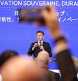 Em Tóquio, o presidente francês, Emmanuel Macron, discursa no Fórum de Cooperação Econômica entre a França e o Japão. 1º de abril de 2026  Foto: REUTERS - Issei Kato / RFI