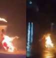 Dançarina ‘pega fogo’ em apresentação na China e se joga em rio  Foto: Reprodução/yingtan04410735/X
