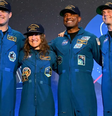 A tripulação da Artemis II — os astronautas da NASA Reid Wiseman, Victor Glover e Christina Koch, e o astronauta da Agência Espacial Canadense (CSA) Jeremy Hansen — é recebida de volta em uma cerimônia realizada no Centro Espacial Johnson, da NASA, em Houston, após sua histórica missão de 10 dias ao redor da Lua e de volta à Terra  Foto: Divulgação/Nasa
