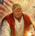 Trump compartilhou imagem feita com inteligência artificial em que aparece com vestes que lembram Jesus Cristo, abençoando um homem  Foto: Reprodução/Truth Social