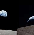 À esquerda, a foto tirada pela missão Apollo 8. À direita, a imagem fotografada pela Artemis 2  Foto: NASA / BBC News Brasil