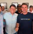 Da esquerda para a direita: O deputado estadual André do Prado (PL-SP), o governador Tarcísio de Freitas (Republicanos), o senador Flávio Bolsonaro (PL-RJ) e o deputado federal Guilherme Derrite (PP-SP), na feira Agrishow  Foto: Reprodução/Instagram