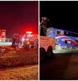 Batida entre carreta e ônibus que levava religiosos deixa dois mortos em MG  Foto: Divulgação/CBMMG