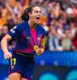 Putellas comemora um de seus gols para o Barcelona ao estilo Pedro, do Flamengo. Foto: Divulgação / Barcelona / Jogada10