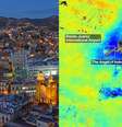 No mapa do satélite da Nasa, áreas em azul indicam afundamento mais perceptível na Cidade do México, com até 2 centímetros por mês entre outubro de 2025 e janeiro de 2026  Foto: NASA / Perfil Brasil