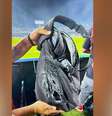 Mochila da equipe da ESPN que pegou fogo por conta das bombas.   Foto: Reprodução/ESPN