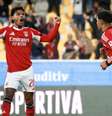 Rafa Silva Richard Ríos, à esquerda, vibra intensamente logo após abrir o placar para o Benfica. Foto: Divulgação  Benfica / Jogada10