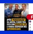 Fotografia com Flávio Bolsonaro foi editada para acrescentar detergentes Ypê. Foto: Reprodução/TikTok / Estadão