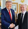 As fotos do senador Flávio Bolsonaro (PL-RJ)  e do presidente Lula (PT) com o presidente dos EUA, Donald Trump  Foto: Reporodução/Instagram