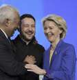 Os líderes europeus António Costa e Ursula von der Leyen com Zelensky, presidente ucraniano  Foto: ANSA / Ansa - Brasil