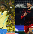 Vinícius Jr, do Brasil, e Mohamed Salah, do Egito  Foto: Estadão Conteúdo e Getty Images